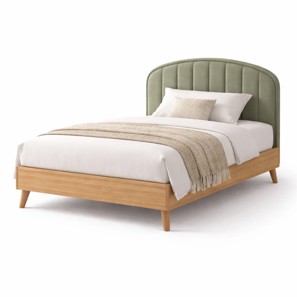 Doppelbett aus Holz mit gepolstertem Kopfteil-Olvique